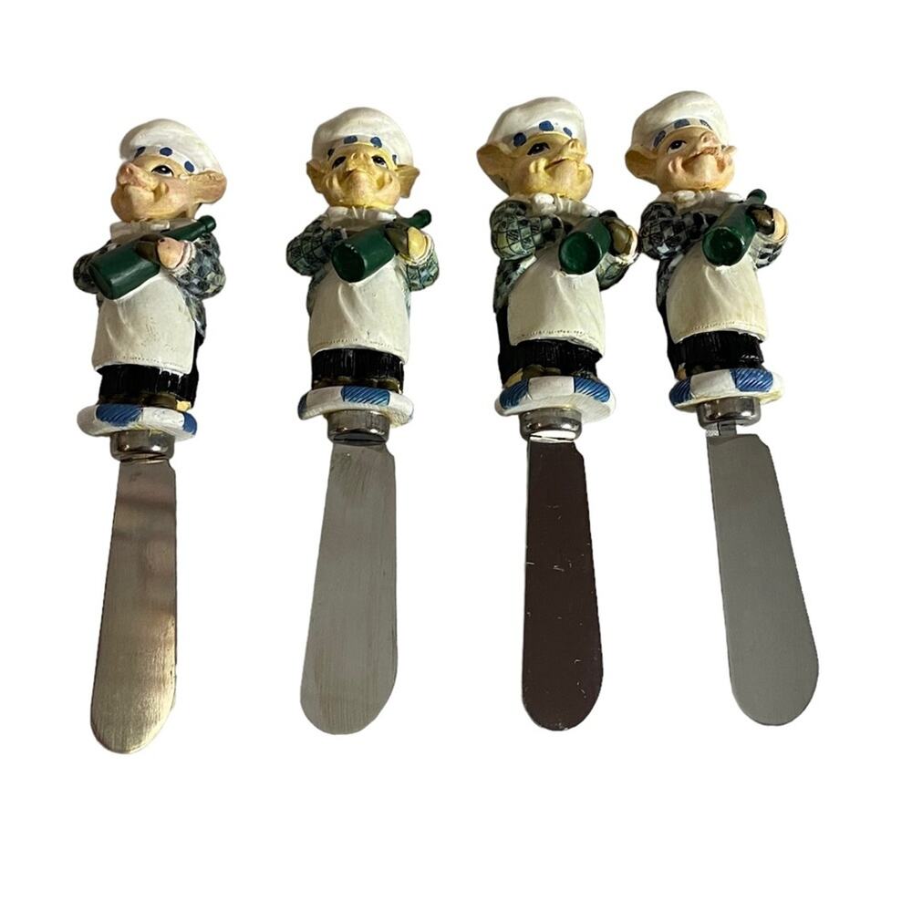 Department 56 Pig Chef Cheese Spreader Green Butter Knives Set of 4 Table Decor